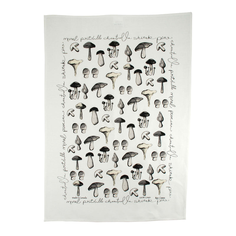 Tea Towel Mushrooms White