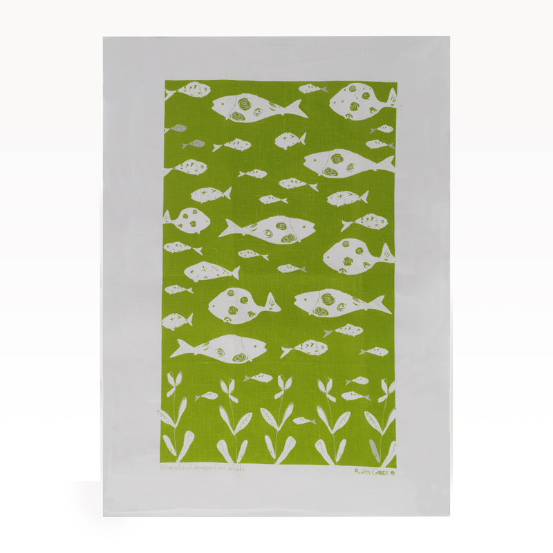 Tea Towel Bottle Fish Green