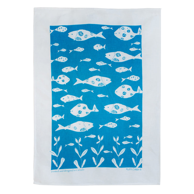 Tea Towel Bottle Fish Turquoise