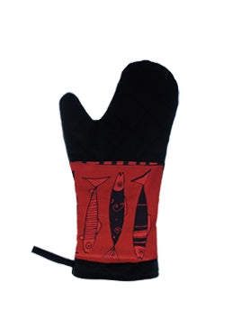 Oven Mitts Vertical Fish Red