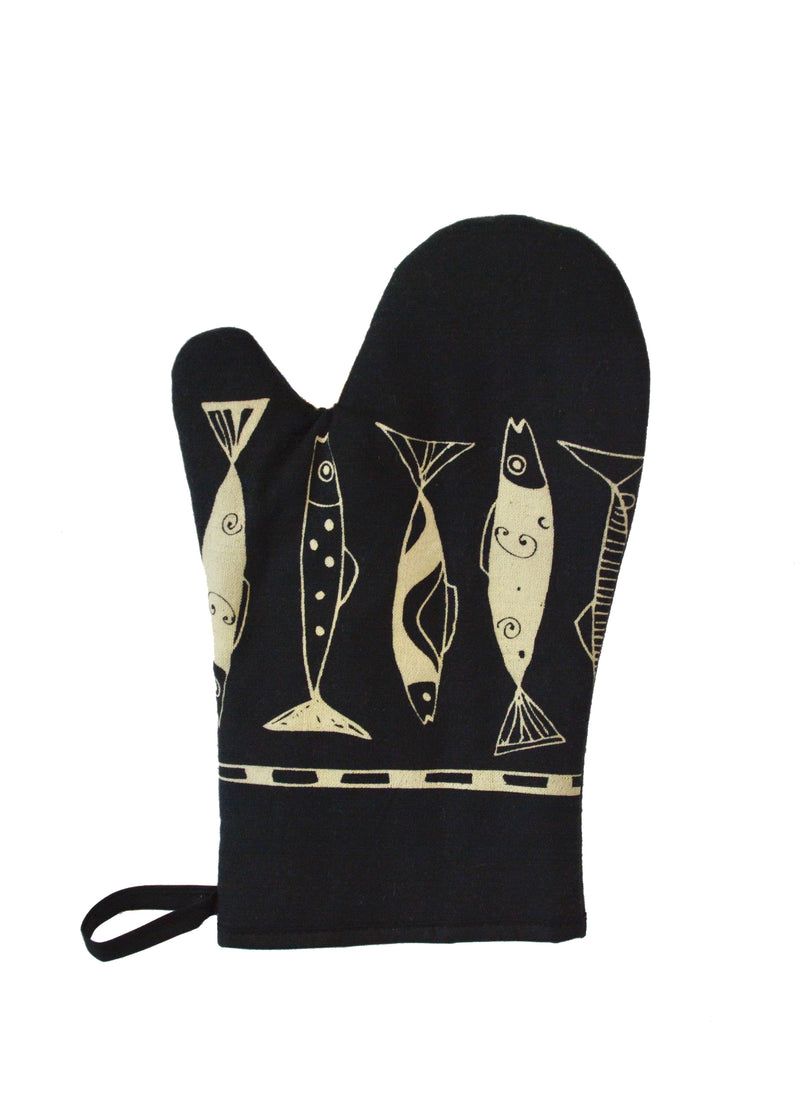 Oven Mitts Vertical Fish Black